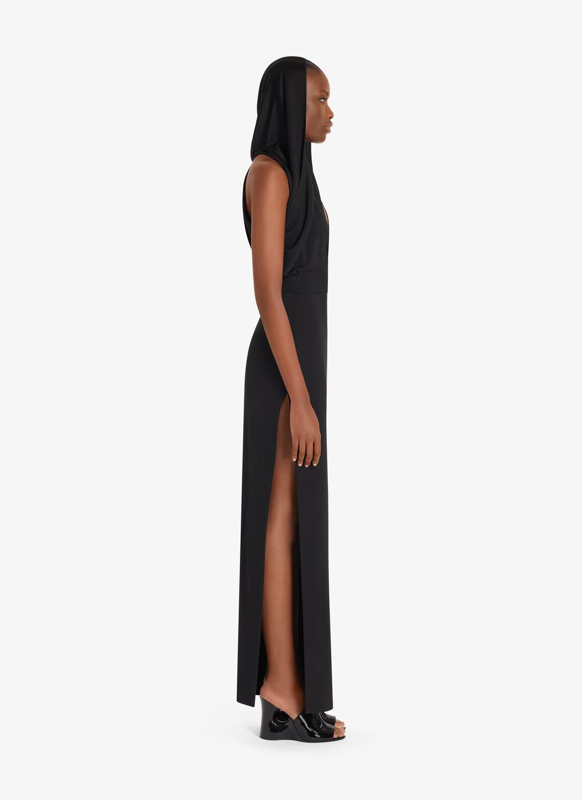 Fluid hooded Black dress ALAÏA BLACK FLUID HOODED BLACK DRESS